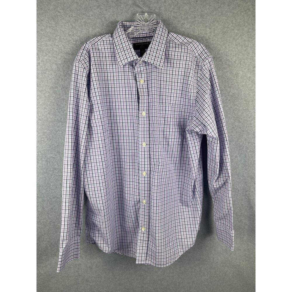 Banana Republic Shirt Mens L Plaid Purple Blue Long Sleeve Button Up Classiccore